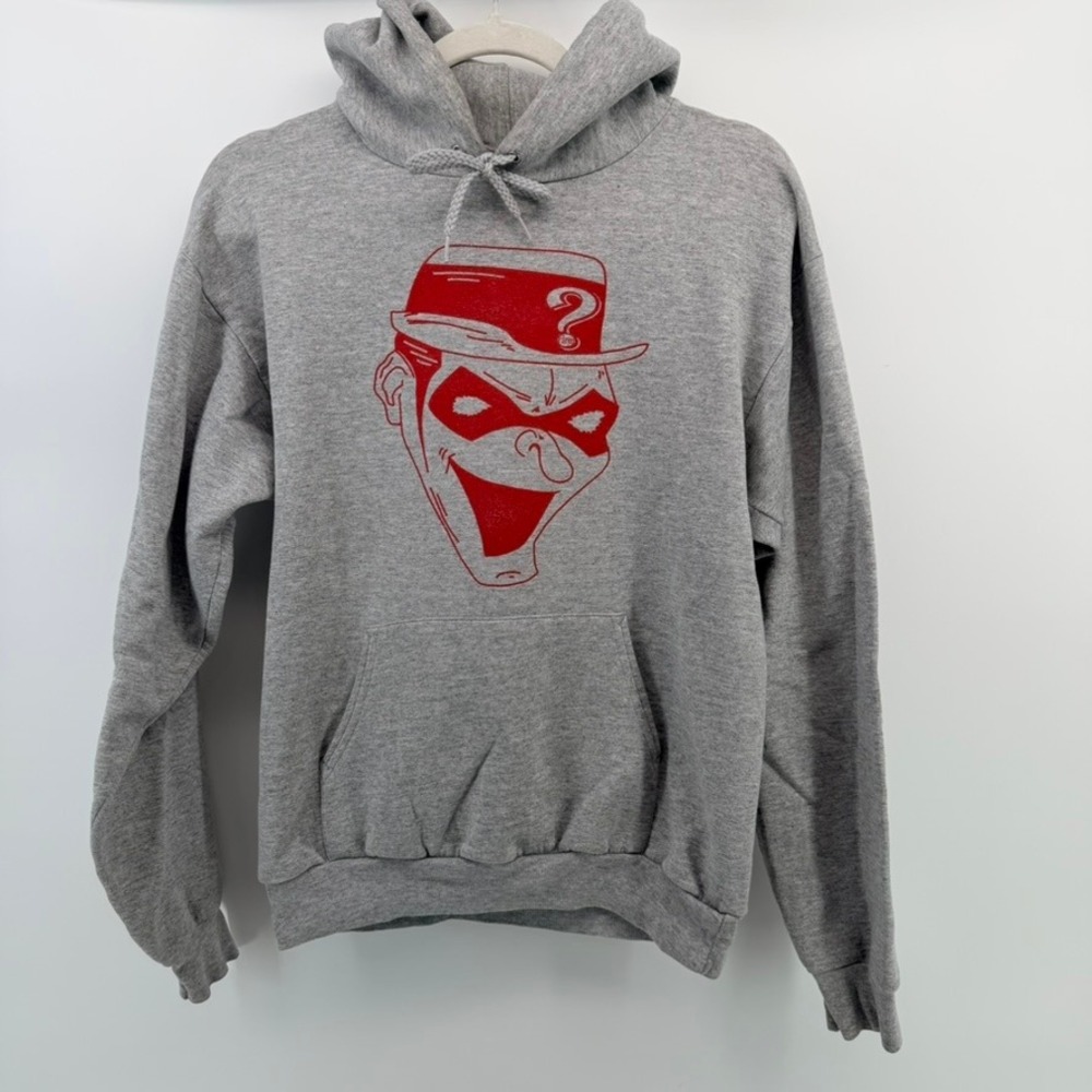 Haynes Y2K ComfortBlend DC Comics The Riddler Hoodie Mens Small Gray Red Graphic